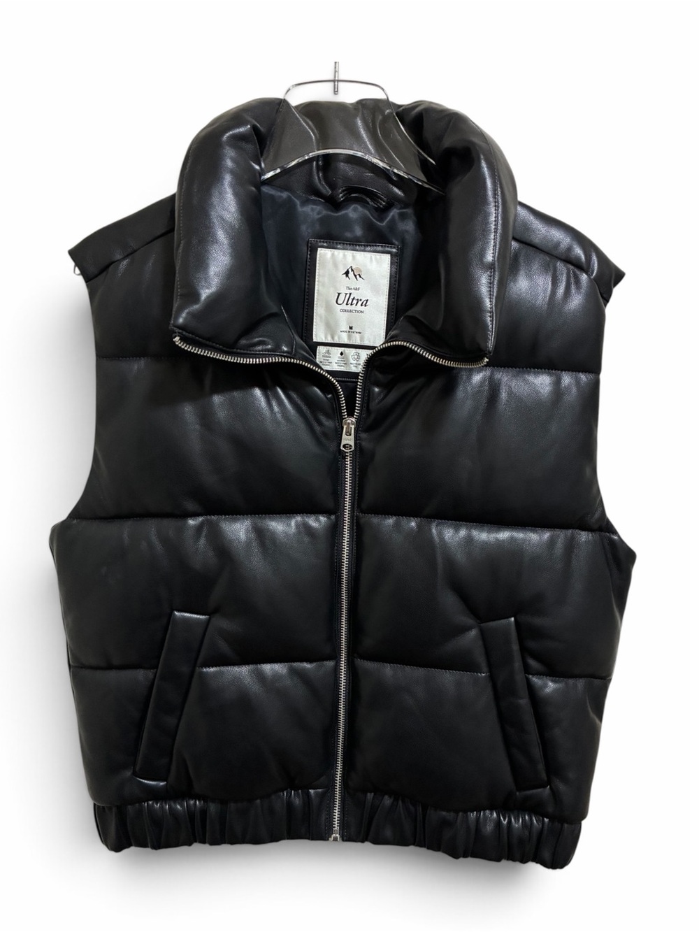 Abercrombie Fitch Ultra Vegan Leather Puffer Vest M Black Water Resistant Y2K